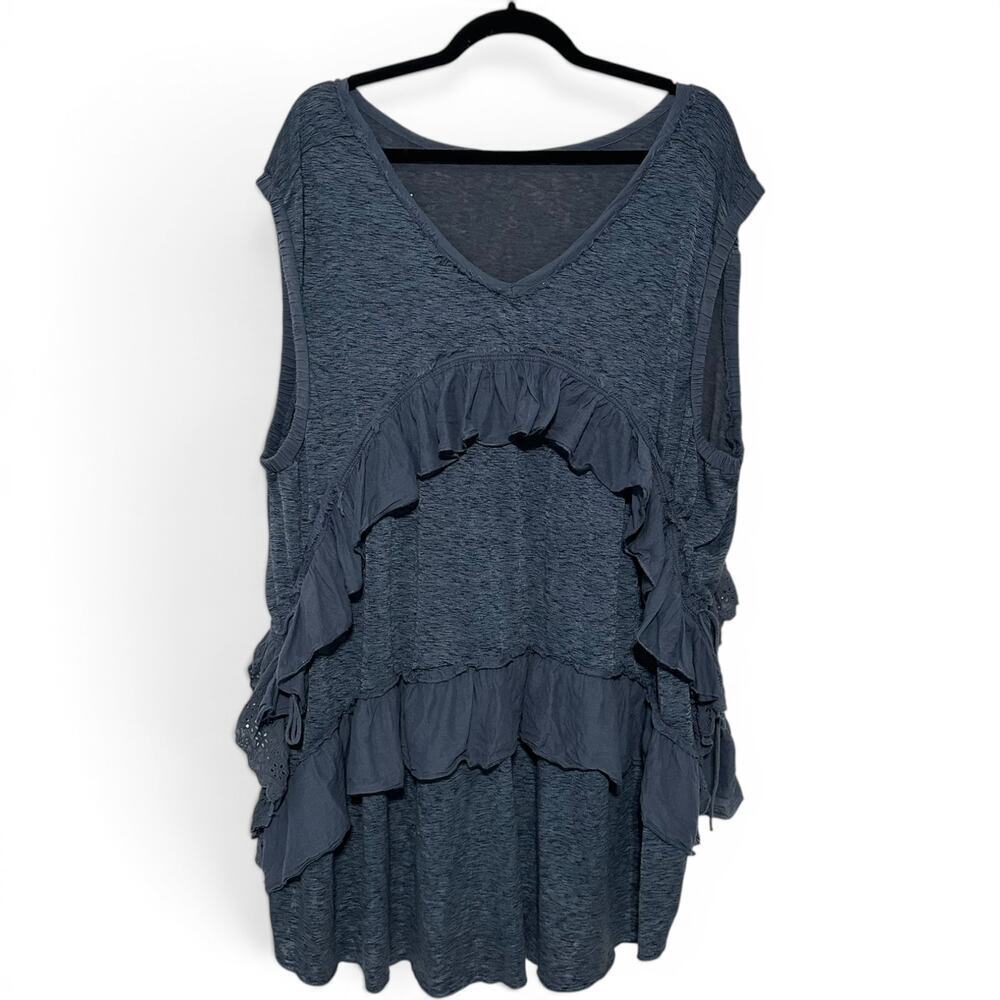 Free People Slouchy Claire Tee Blue Ruffle Tunic Top Large - Picture 3 of 15